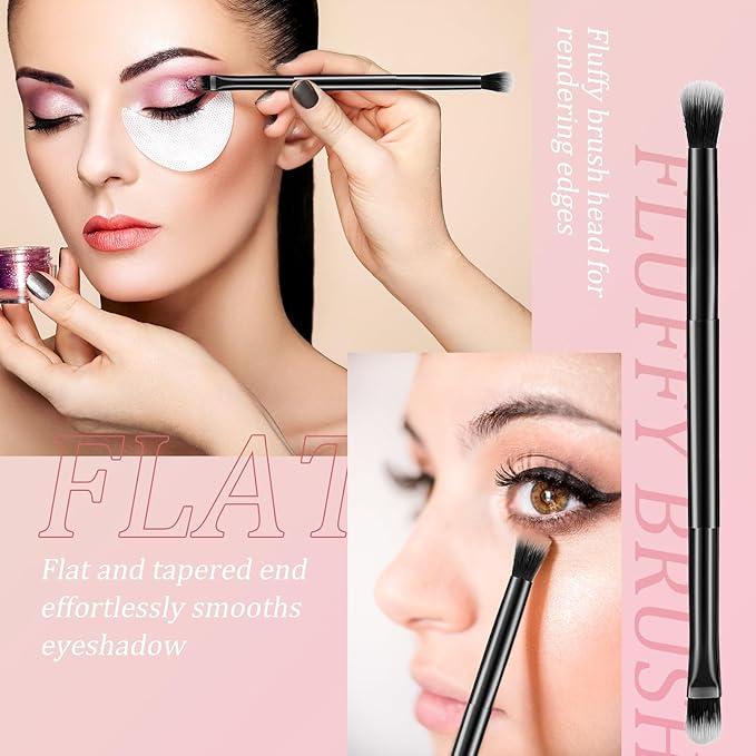 12 Pcs Eyeshadow Smudge Brush 2 in 1 Eyeshadow Double Ended Concealer Brush Under Eye Small Soft Firm Pointed Foundation Makeup Applicator for Blending Liner(Black)