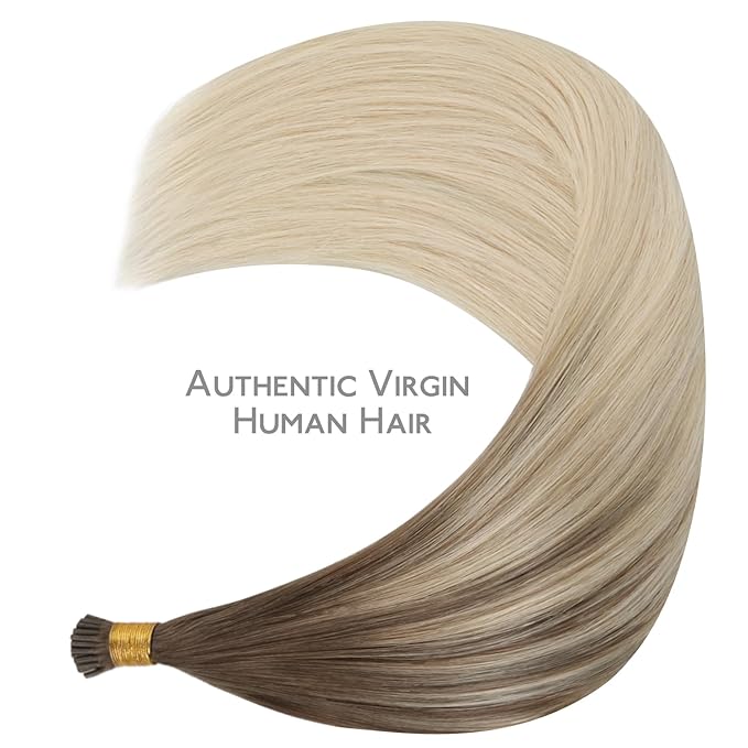 WENNALIFE I Tip Hair Extensions Human Hair, 50g 100s 14 Inch Ombre Sandy Brown to Platinum Blonde Remy Itip Human Hair Extensions Invisible Itips Straight I Tips Fusion Extensions Real Human Hair