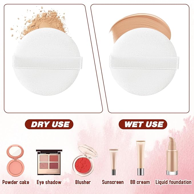 6 PCS Setting Powder Puff, 2 Inch Small Round Makeup Powder Puff Pads with Ribbon Soft Velour Eye Shadow Puff Cosmetic Foundation Blender Sponge Beauty Makeup Tools for Loose Powder & Liquid Cosmetic