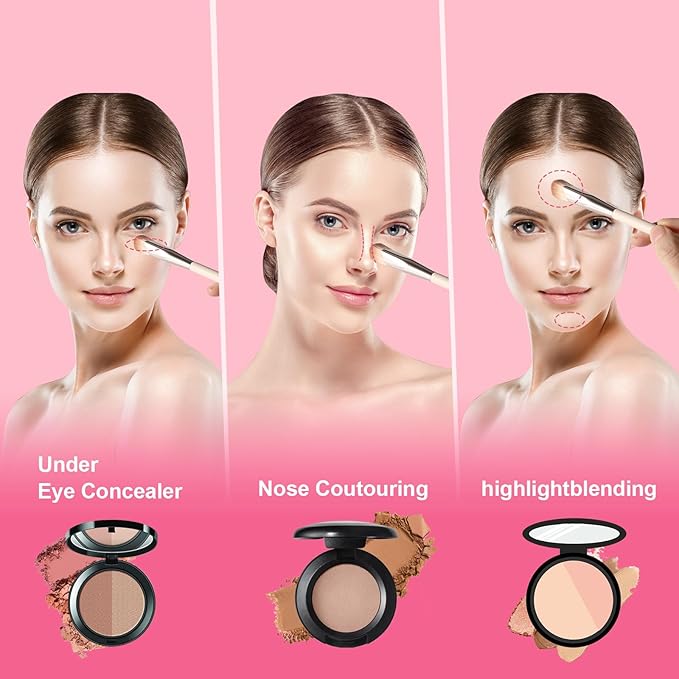 Angled Concealer Brush Under Eye, Medium Nose Contour Brush Foundation Hightlighting Eyeshadow Makeup Brushes with Dense Synthetic Bristles for Cover Dark Circles, Blending, Liquid, Cream, Bronzer