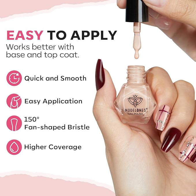 modelones Red Nail Polish Set 6 Colors, Nude Gold Burgundy Glitter Quick Dry Sparkle Mini Manicure Kit DIY Nail Art Salon Home Christmas Gifts for Women Girls