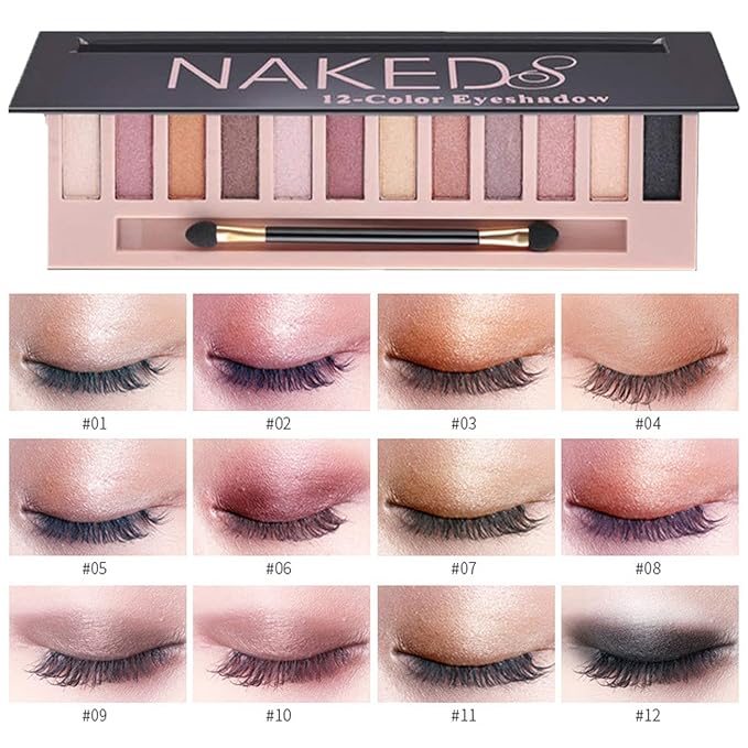 2 Pack 12 Colors Makeup Eyeshadow Palette,Nude Matte Smokey Shimmer Glitter Eye Shadow Palette,Blendable Rich Colors,Waterproof Professional Beauty Palette Kit with Double-Ended Makeup Brush(2 PCS)