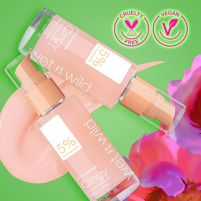 wet n wild Prime Focus Clingy Serum Primer, Hydrating & Brightening with 5% Niacinamide & 8% Glycerin, Long-Lasting 16-Hour Wear, Dewy Finish Skin-Enhancing Formula, Cruelty-Free