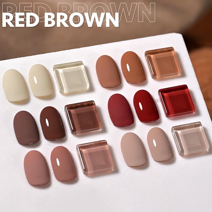 GAOY Gel Nail Polish, Red Brown Nude White Gel Polish Kit for Salon Manicure and Nail Art DIY at Home