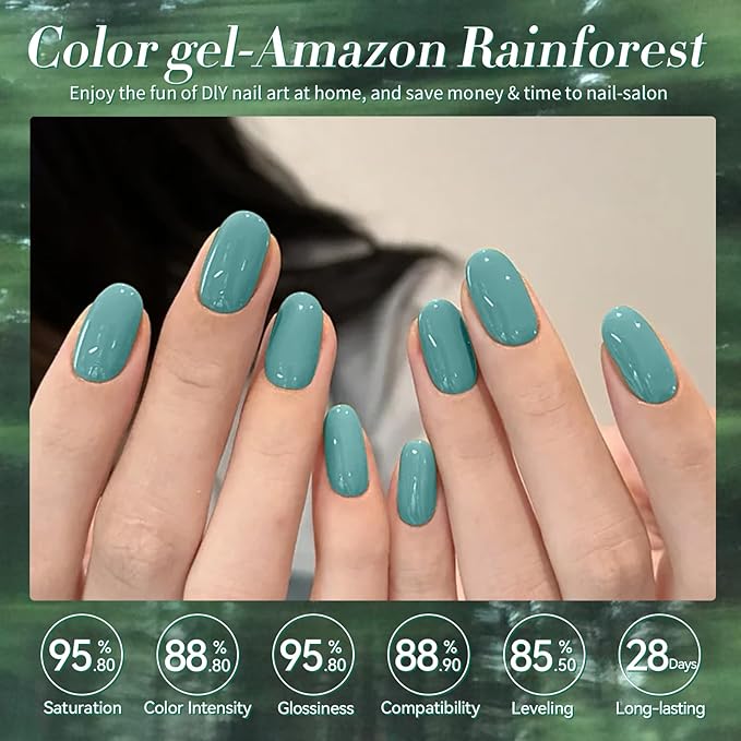 Born Pretty Christmas Green Gel Nail Polish,Light Green to Dark Shades Glitter Blue White Gel Polish Rainforest Saint Paclita's Soak Off U v LED Light Cure for Salon Manicure and Nail Art DIY at Home