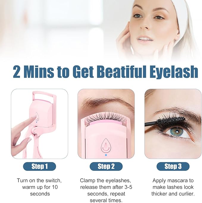 Heated Eyelash Curler, Long-Lasting Electric Lash Curler Rechargeble, for Natural Curling Eye Lashes