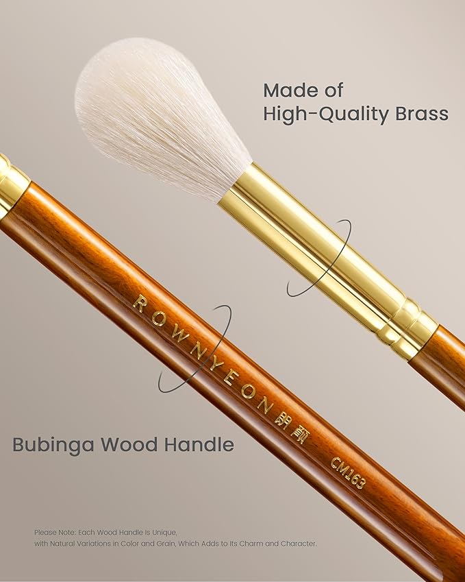 Desert Oak Series Luminous Flame Highlighter Brush - Natural Goat Hair Bristles for Precise Highlight & Blush, Luxury Bubinga Wood Handle (CM 163)