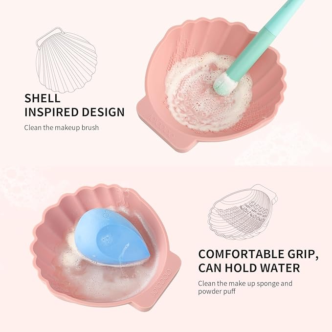 docolor Silicone Makeup Brush Cleaner Mat Shell shape make up brush cleaner pad Big Size, Makeup Brush Cleaning Mat, Brushes Cleaning Tool, Portable Washing Tool for Makeup Cosmetic Brushes