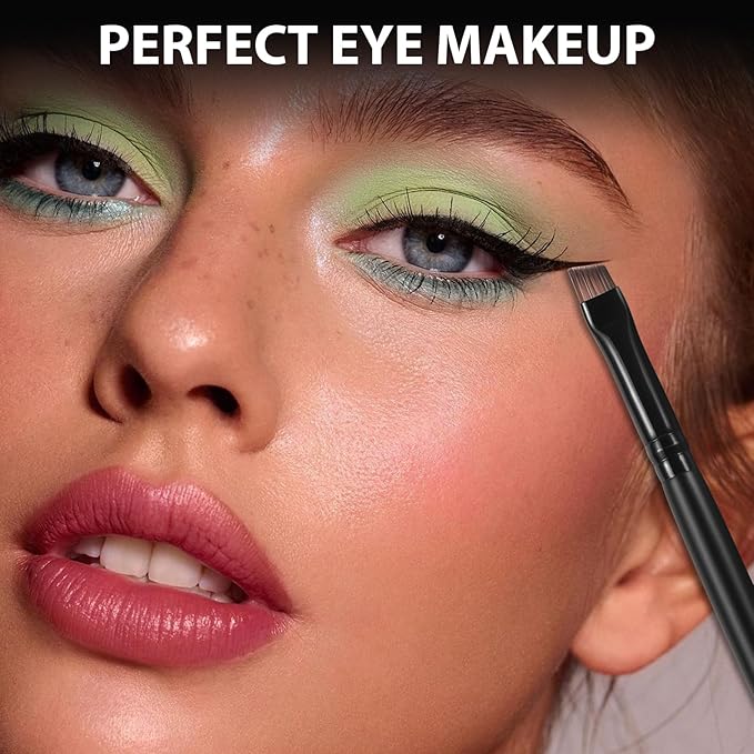 Angled Eyeliner Brush Set - 2PCS Precision Ultral Thin Angle Eye Liner Brushes Fine Point with Flat Bristles for Brow Powder, Smooth Gel, Cream, or Liquid for Creating Sharp Lines, Detailed Eye Looks