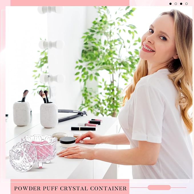 Tioncy 3 Pcs Large Body Powder Puff and Container Powder Container with Puff Powder Puff Crystal Container Soft Washable Reusable Velour Face Body Glitter Powder Puff Wet Dry Makeup (Clear,Butterfly)