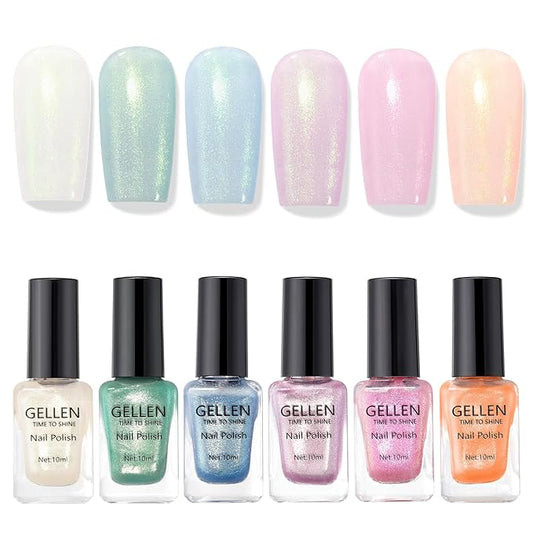 GELLEN Shimmer Pastel Nail Polish, Buildable Sheer Natural Regular Nail Polish Quick Dry Translucent 6 Colors Set for Acrylic Natural Nails Home Salon, Non Gel, Chip Resistant, Hema Free, Non-toxic
