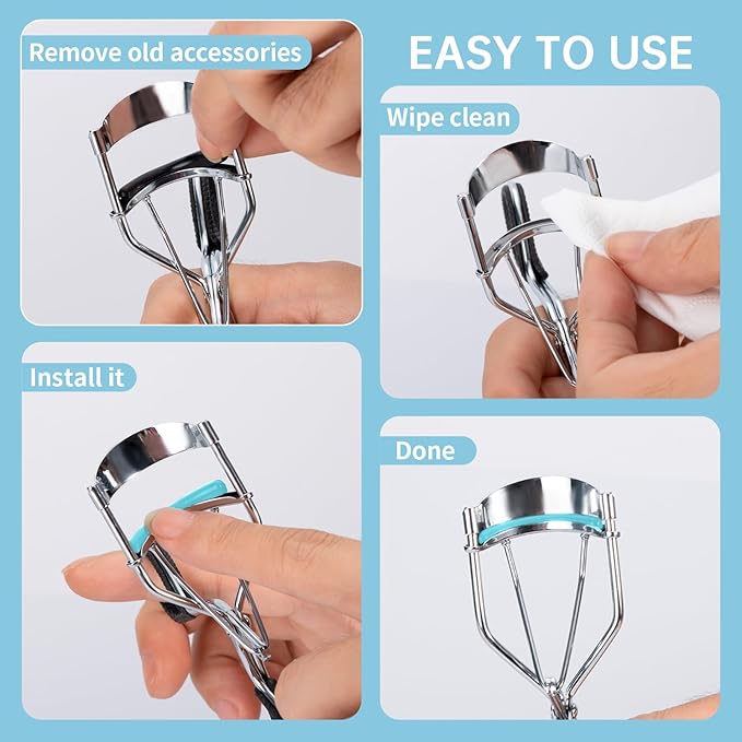 Soft Silicone Rubber Eyelash Curler Refills Compatible with Shiseido, Tweezerman, Revlon, Shu Uemura, Surratt, e.l.f Eyelash Curler for Travel Portable Carry,Cosmetic Accessory,6PCS (Blue)