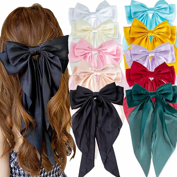 10 PCS Hair Bows,Hair Bows for Women,Hair Ribbons,Oversized Long-tail Cute Aesthetic Hair Accessories,Large Hair Barrettes for Women,Big Hair Bow,Big Bows for Girls