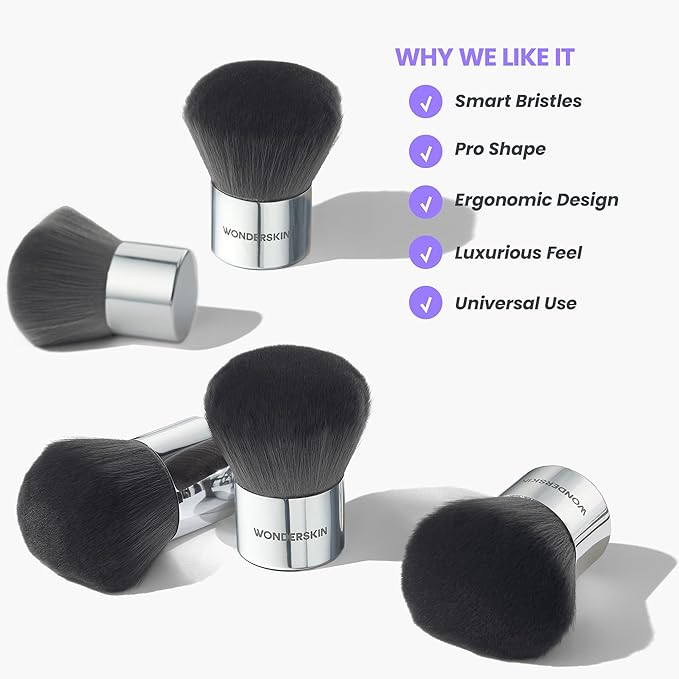 Wonderskin Kabuki Brush - Round Top Bronzer Brush for Face & Body - Ultra-Soft Bristles for Liquid, Pressed, Loose Foundation or Setting Powder Makeup