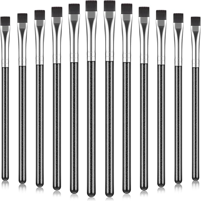 12 Pieces Flat Eyeliner Eyebrow Concealer Brush Flat Definer Eyebrow Brush Firm Stiff Thin Synthetic Bristle Concealer Eyeliner Applicator with Gel Powder Cream Cake Makeup