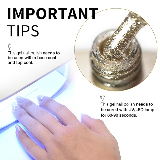 CANNI Gold Glitter Gel Polish – 9ML Chunky Sparkly Soak-Off UV/LED Nail Gel, Golden Flakes Finish for DIY Manicure, French Tips, or Salon Use