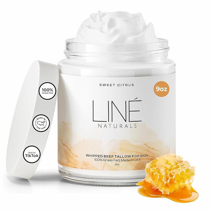 Whipped Organic Grass-Fed Beef Tallow for Skin - 100% Pure, Non-Greasy, Natural Beef Tallow Moisturizer for Face and Body. Honey Beef Tallow Balm – Soothes Sensitive Skin, Absorbs Quickly