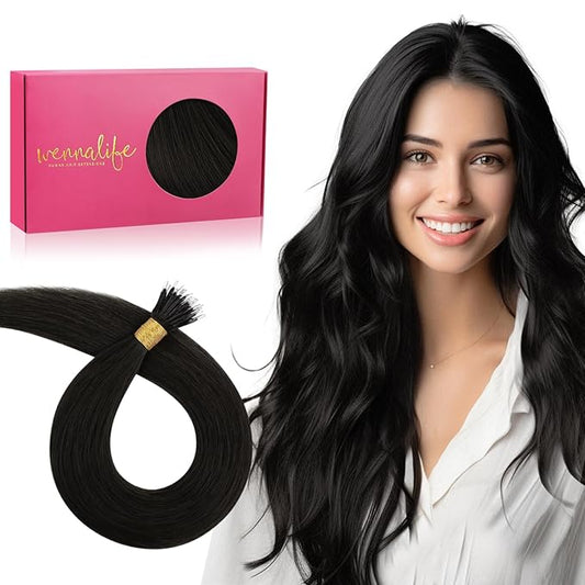 WENNALIFE Nano Bead Hair Extensions Human Hair, 50g 50s 22 Inch Natural BlackReal Human Hair Extensions for Women Invisible Nano Ring Hair Extensions Remy Human Hair Extensiones De Cabello Humano