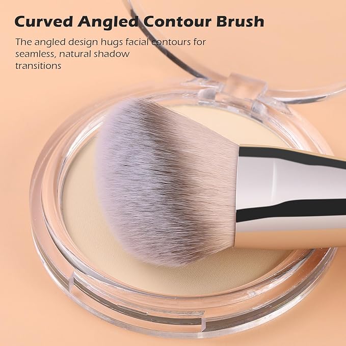 TEOYALL Dual-Ended Foundation Contour Brush, Flat Top and Angled Synthetic Bristles for Bronzer Liquid Cream Powder