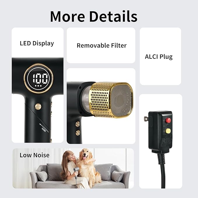 Portable Hair Dryer, 110,000 RPM Diffuser Hair Dryer, 400M Negative Ion, 6.5ft Cord, 4 Heat Settings & 3 Speed, Ionic Hairdryer with Concentrator Nozzle Diffuser for Curly Hair, for Women Men, Black