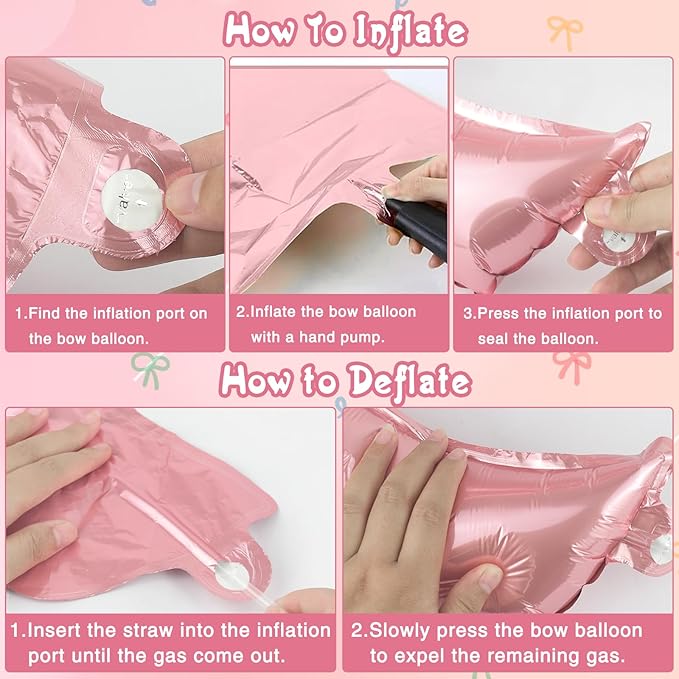 2 Pcs Pink Bow Balloons Bow Party Decorations for Girl Women Pink Bow Birthday Decorations Giant Foil Balloon for Baby Shower Bridal Engagement Wedding Decor Bachelorette Party Supplies