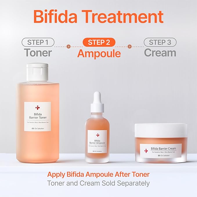 Bifida Barrier Ampoule, CUSKIN, Mild and Moisturizing Korean Skin Care Face Serum Ampoule with Ceramide NP and Hyaluronic Acid for Hydration and Skin Elasticity, 50ml (1.69 Fl. Oz.)