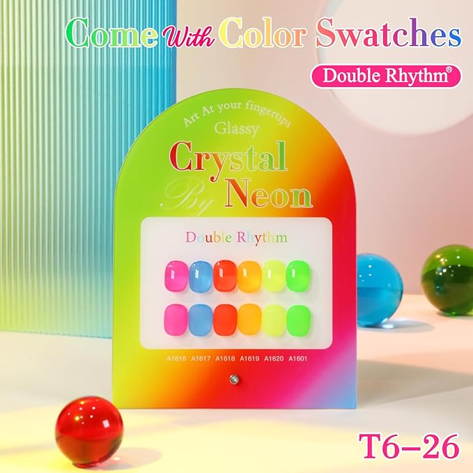 Double Rhythm 6 Pcs 15 ML Gel Polish Set Same Color Same Bottle Soak Off Gel Polish Kit Nail Art Manicure Salon DIY at Home for Women (Jelly Neon Pink Blue Red Green-T6-26)