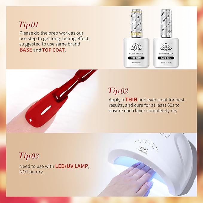 Born Pretty Christmas Red Gel Nail Polish Set,6 Colors Christmas Burgundy Blood Red Glitter Snowflake White Gold Silver Sparkle Nail Gel Kit Soak Off U V Nail Gel Polish Nail Art Home Diy Manicure