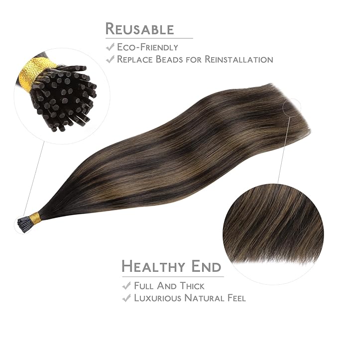 WENNALIFE I Tip Hair Extensions Human Hair, 50g 50s 24 Inch Balayage Dark Brown Mixed Chestnut Brown Remy Itip Human Hair Extensions Invisible Itips Straight I Tips Fusion Extensions Real Human Hair