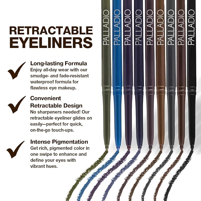 Palladio Retractable Waterproof Eyeliner, Richly Pigmented Color and Creamy, Slip Twist Up Pencil Eye Liner, Smudge Proof Long Lasting Application, All Day Wear, No Sharpener Required, Exotic Plum