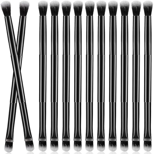 12 Pcs Eyeshadow Smudge Brush 2 in 1 Eyeshadow Double Ended Concealer Brush Under Eye Small Soft Firm Pointed Foundation Makeup Applicator for Blending Liner(Black)