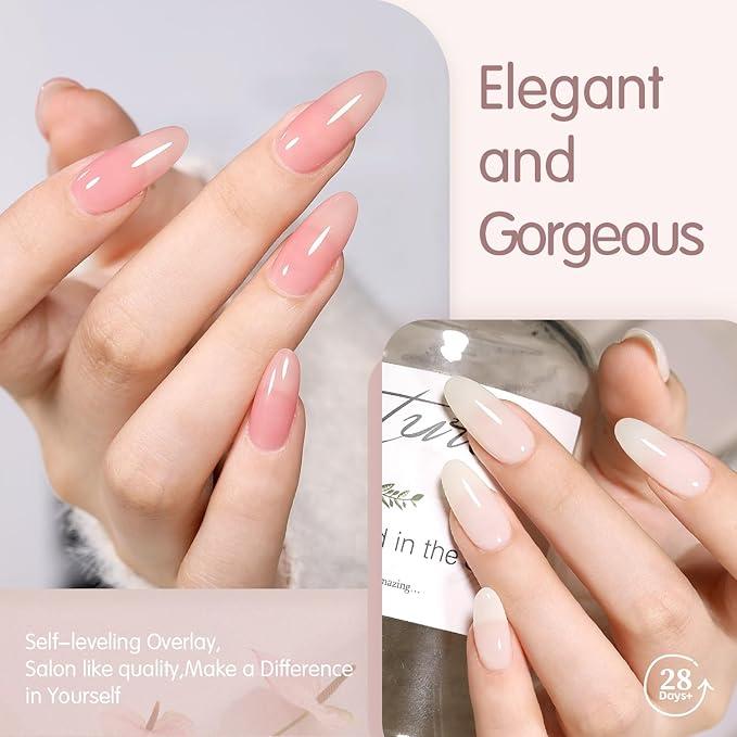 Milky White Jelly Nude Gel Nail Polish Set, 6 Transparent Colors Sheer Pink Gel Nail Kit for Salon and Nail Art DIY at Home