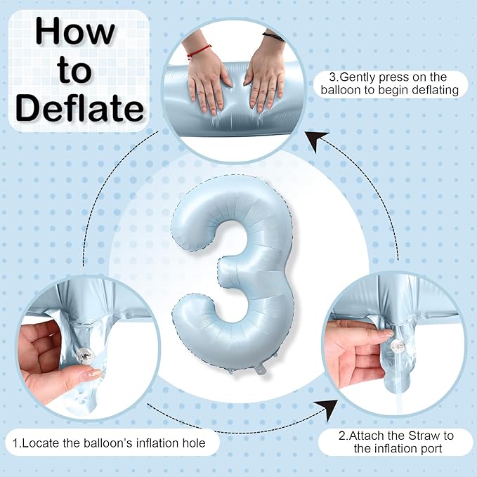 3rd Birthday Balloons for Boys, 40'' Foil Self Inflating Light Matte Blue Number 3 Balloon, Pastel Sky Blue Large Mylar 3 Balloon Number for Kids 3 Yeal Old Birthday Party Decor Anniversary Decoration