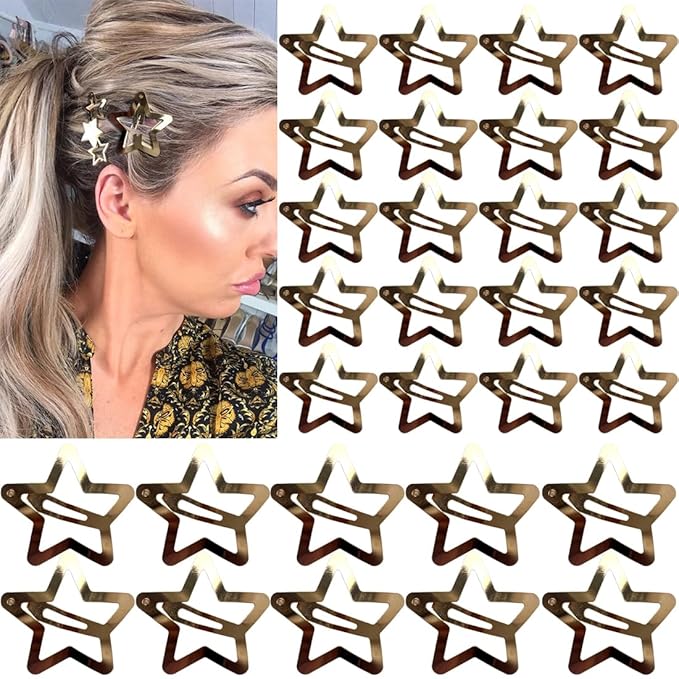 30 PCS Gold Star Hair Clips,20PCS 1.22"Star Hair Clip and 10 PCS 1.65"Star Hair Clips Snap Star Hair Accessories Non Slip Star Clips for Girls Women Gold Accessories Gold Metal Hair Clips