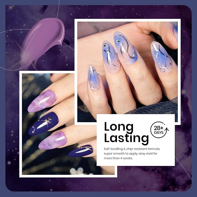 Beetles Purple Gel Polish Set, 6Pcs Purple Blue Gel Polish Silver Glitter Nail Gel Fall Winter Lost Universe Soak Off UV LED Nail Lamp Manicure DIY Home Gift for Women