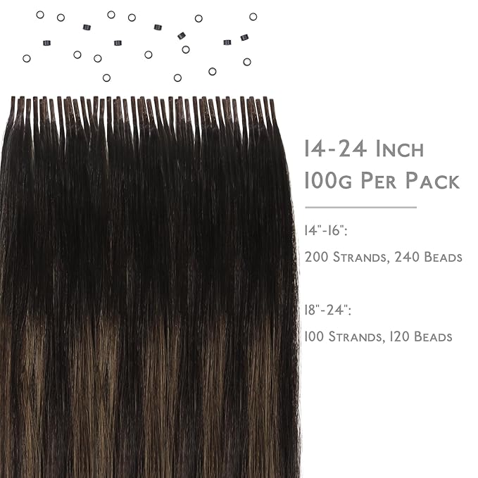 WENNALIFE I Tip Hair Extensions Real Human Hair, 100g 100s 22 Inch Balayage Dark Brown Mixed Chestnut Brown Remy Itip Human Hair Extensions Invisible Itips Straight I Tips Cold Fusion Extensions