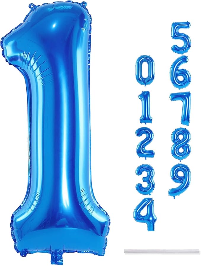 40'' Blue Number 1 Balloons, Giant Self Inflating Foil Number Balloons Set 0-9, Large Digital 1 Helium Balloon for Men Boys 1st Birthday Baby Shower Party Decorations Anniversary Photo Shoot Supplies