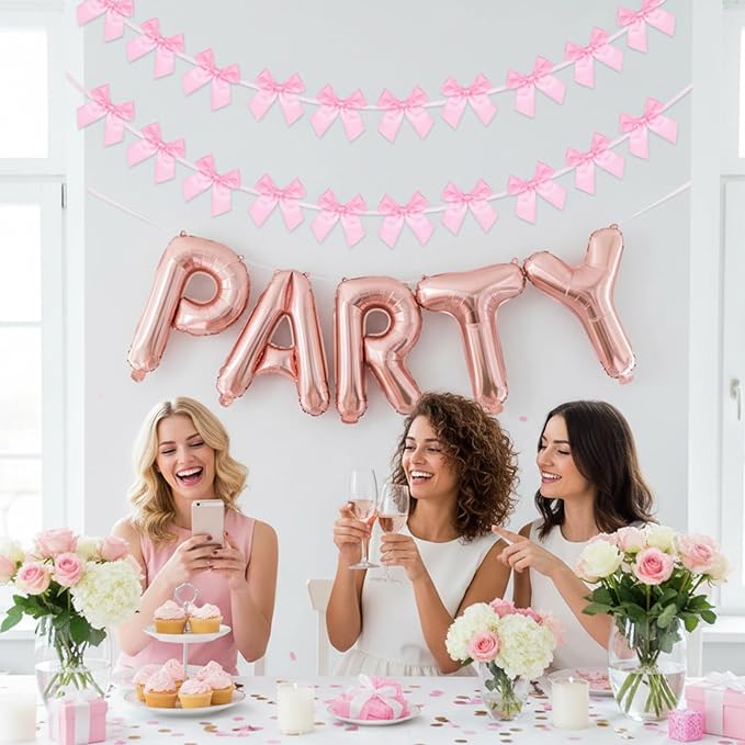 2Pcs Bow Garland Banner,Ribbon Bow Decorations for Party,Pink Bow for Baby Shower Decorations Wedding Bachelorette Bridal Shower Supplies(Pink)