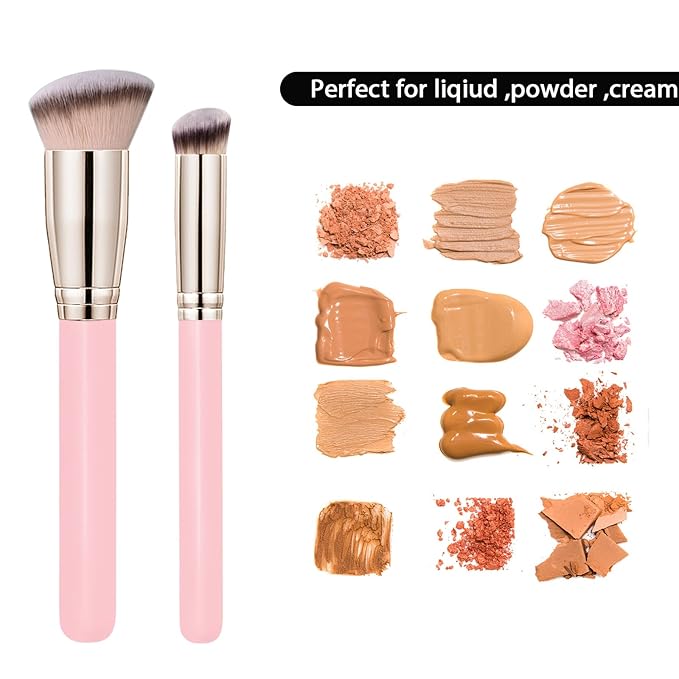 Makeup Brushes Dpolla Pro Foundation Brush and Flawless Concealer Brush Perfect for Any Look Premium Luxe Hair Contour Brush Perfect for Blending Liquid,Buffing,Cream,Sculpting,Mineral Makeup(Pink)