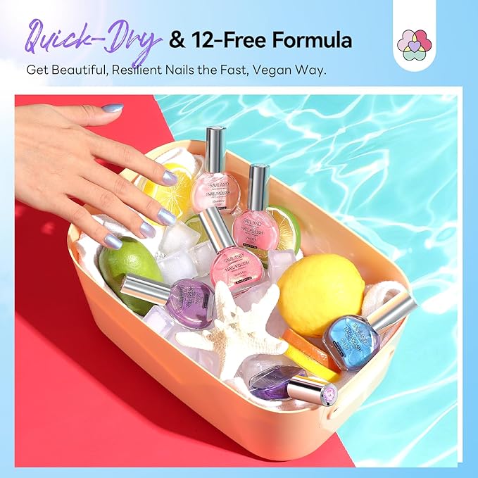SAVILAND Color Artistry Pearl Nail Polish Set: Quick Dry 12-Free Aurora Nail Polish 6 Shimmer Colors Fingernail Polish Set Color-Locked Summer Vegan Nail Toes Lacquer DIY Nail Art Home Use Women