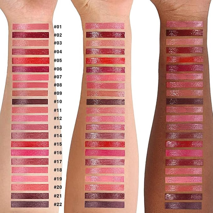 evpct Chocolate Brown Shiny Longwear No-Budge Liquid Lip Color Lipstick Makeup, Highly Pigmented Color Instant Shine, Waterproof Long Lasting Lipstick Women Lip Stain Gloss with Lip Liner Brush, 22#