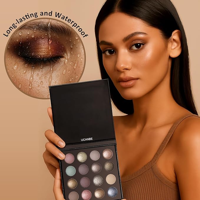 UCANBE 16 Color Baked Eyeshadow Palette with 15PCS Brushes Makeup Set,Matte&Shimmer Blend Eyeshadow for Women&Girls,Highly Pigmented Long Lasting Waterproof Make Up Pallet