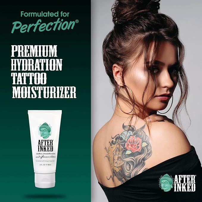 After Inked Tattoo Aftercare Lotion – Moisturizing Balm for Inked Skin, As Seen on INK MASTER – Hydrating Cream with Grape Seed Oil, Skin Nourishment & Daily Maintenance – 3 Fluid oz Tube (1-Pack)
