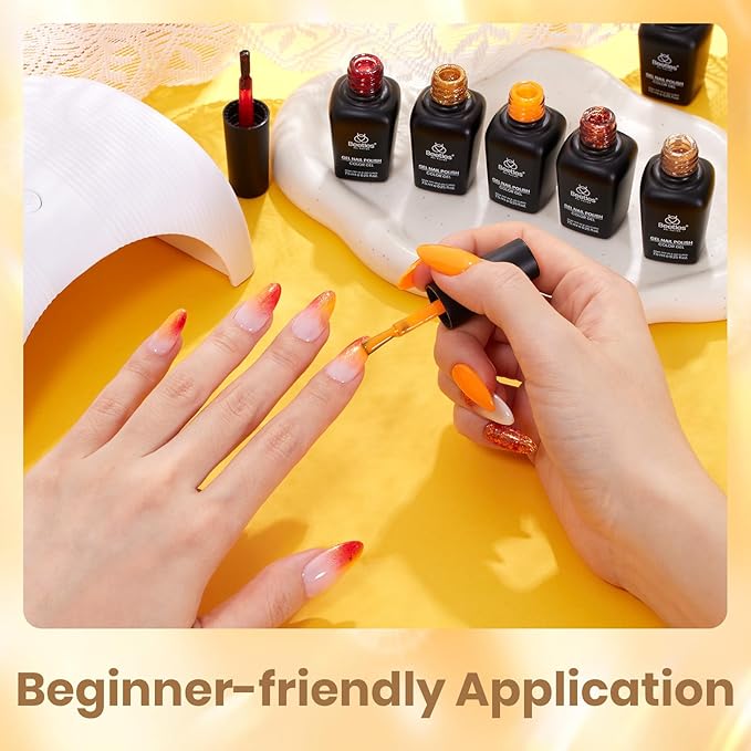 beetles Glitter Gel Polish Set - Daring Glow Collection, Gold Cat Eye Gel Colors Red Gold Glitter Shimmer Yellow Orange Christmas Nails Art Soak off Uv LED Manicure Nail Trend Gift for Women