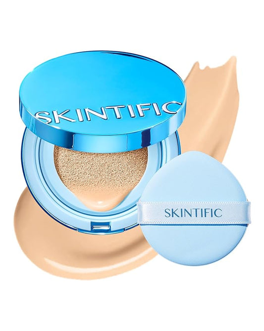 Velvet Matte Cushion Foundation Blue Ultra Cover Powder Foundation, 12h Oil-Control, Lightweight, Long-Lasting, Waterproof Korean Cushion Makeup (02N Natural Ivory)