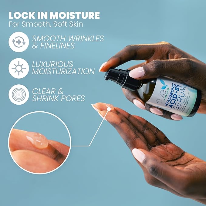 Eva Naturals Hyaluronic Acid + B5 Serum for Face – Ultra Hydrating Vitamin C & B5 Facial Serum for Deep Moisturizing, Wrinkle & Dark Spot Treatment, Skin Firming & Renewal