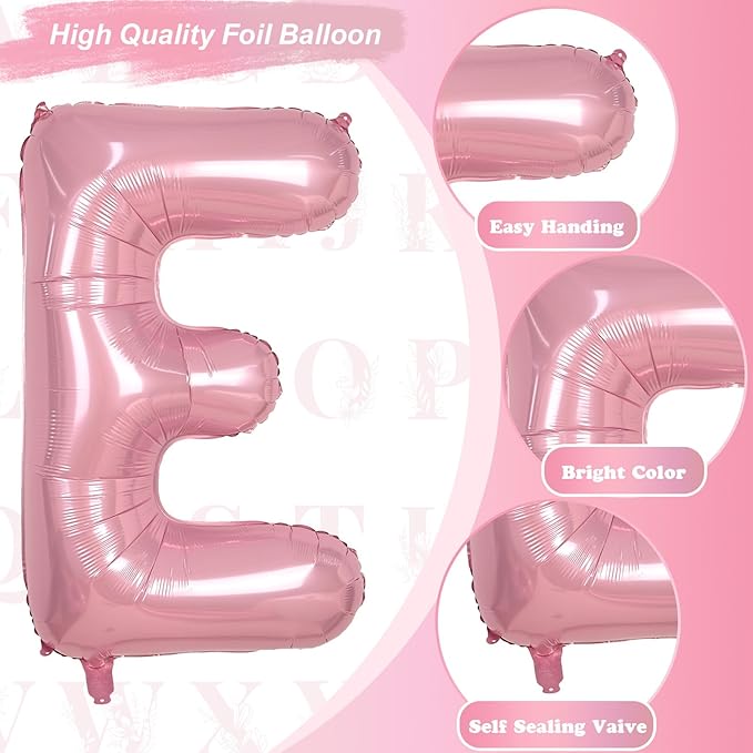 40 Inch Pearl Pink Large Letter Balloons A - Z, Self Inflating Pastel Pink Foil letter E Balloon for Girls, Big Light Pink Alphabet E Balloon for Women Birthday Party Anniversary Supplies Decorations