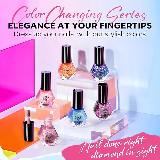 modelones Color Changing Nail Polish Set, 6 Colors Winter Pink Blue Purple Orange Neon Mood Temperature Change Ombre Quick Dry Mini Manicure Kit DIY Nail Art Salon Gifts For Women Girls