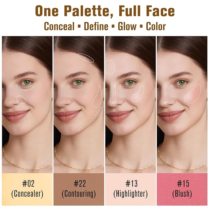 UCANBE 26 Colors 4-in-1 Multi-Use Face Palette, Long-Lasting Makeup Palette with 8 Concealers, 6 Contours, 6 Highlighters and 6 Blushes All In One Palette, High Coverage and Travel-Friendly