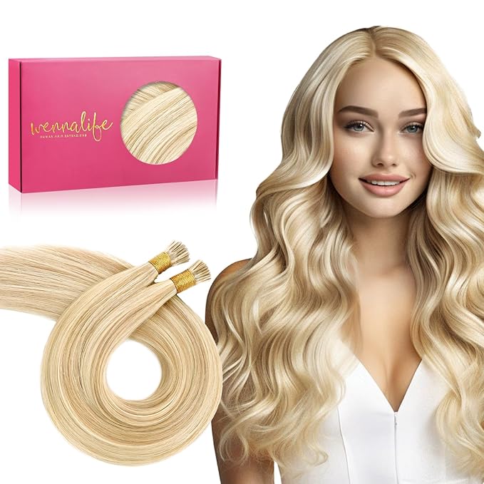 WENNALIFE I Tip Hair Extensions Real Human Hair, 100g 100s 22 Inch Dirty Blonde Highlighted Bleach Blonde Remy Itip Human Hair Extensions Invisible Itips Straight I Tips Cold Fusion Extensions